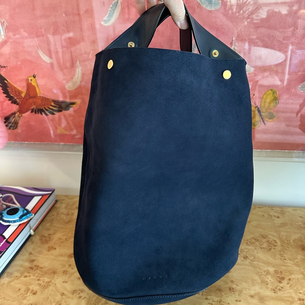 Marni Dark Blue Suede Tote Bag - Picture 2 of 11